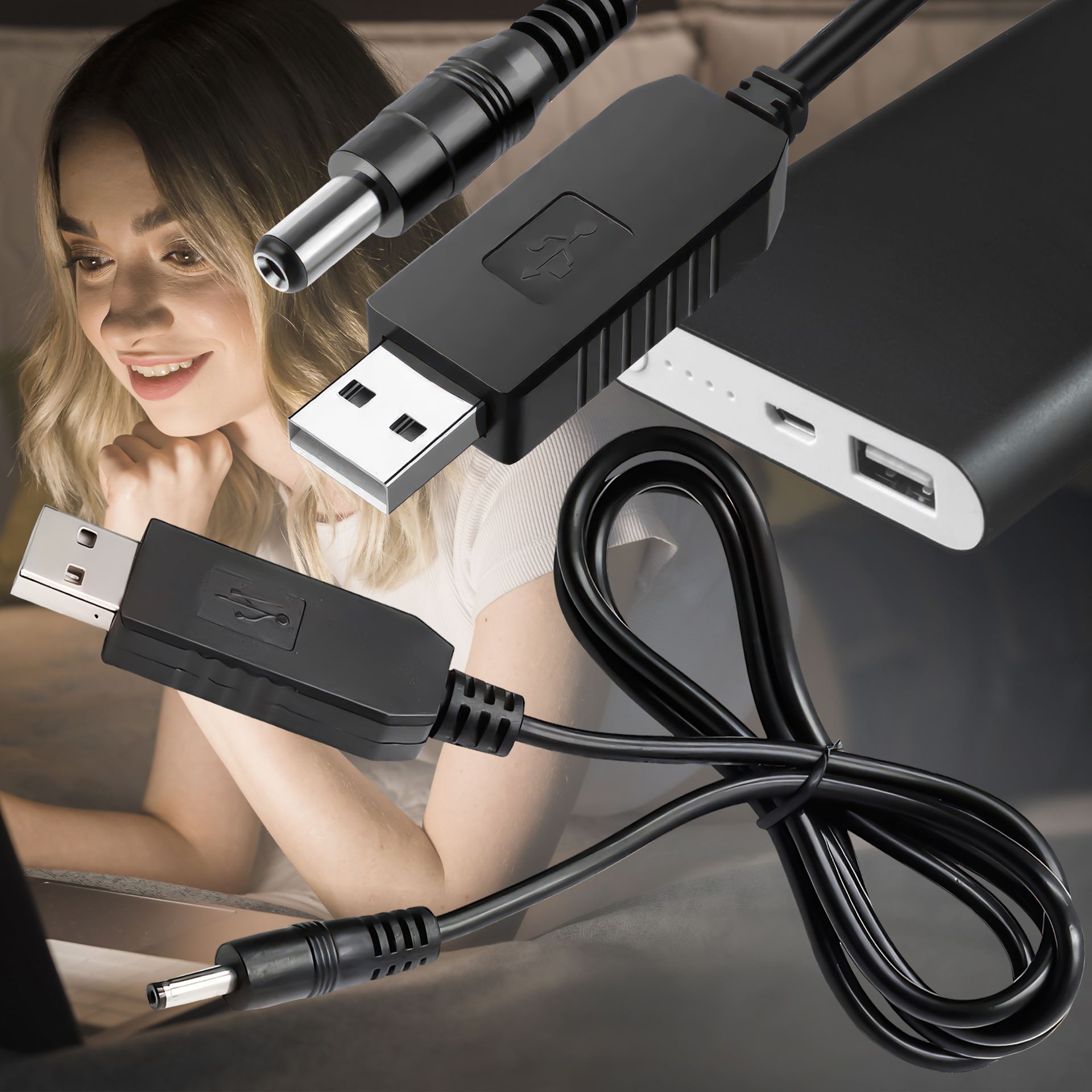 Шнур DC кабель з перетворювачем для роутера живлення від USB повербанка 12v 5,5х2,5 мм