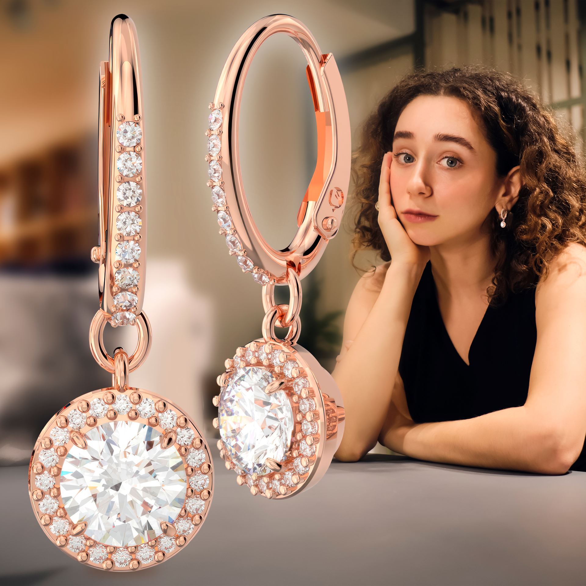 Жіночі сережки з підвіскою "SWAROVSKI CONSTELLA" золотий колір з фіанітом