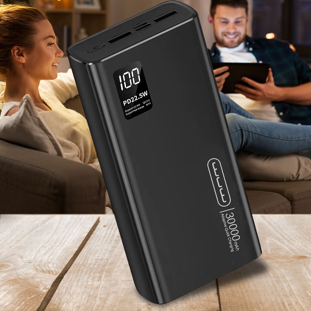 Павербанк PowerBank зі швидкою зарядкою 30000mAh WUW Y118, 2USB/Type-C, Чорний (2627)