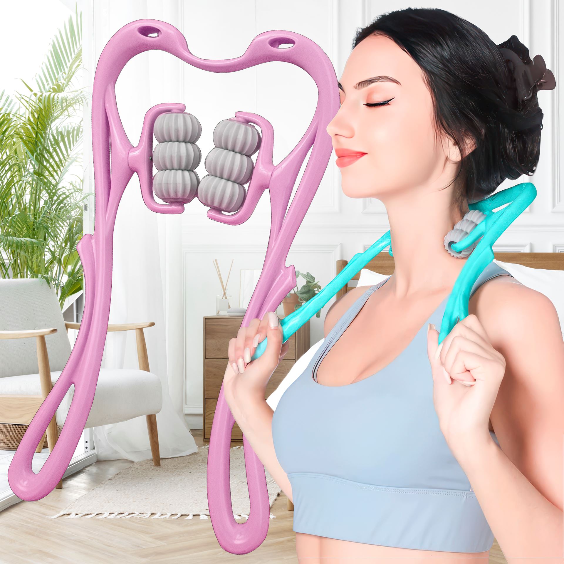 Ручний роликовий масажер 6 роликів шиї та тіла Hexiang Neck Massager