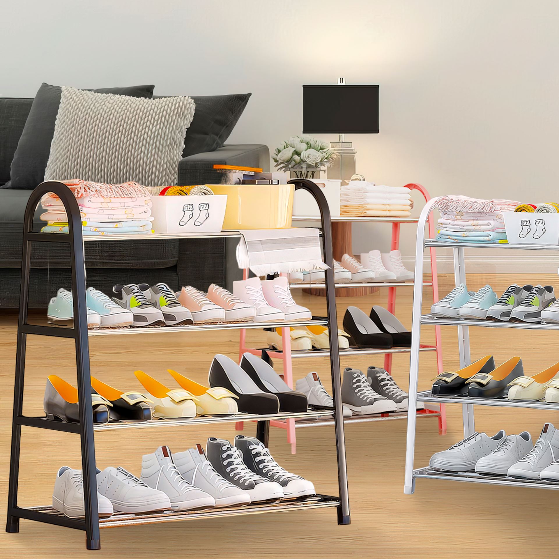 Підлогова стійка-оганайзер для взуття на 4 полиці Shoe Rack U-shaped YH8810-4 Чорний (2114)