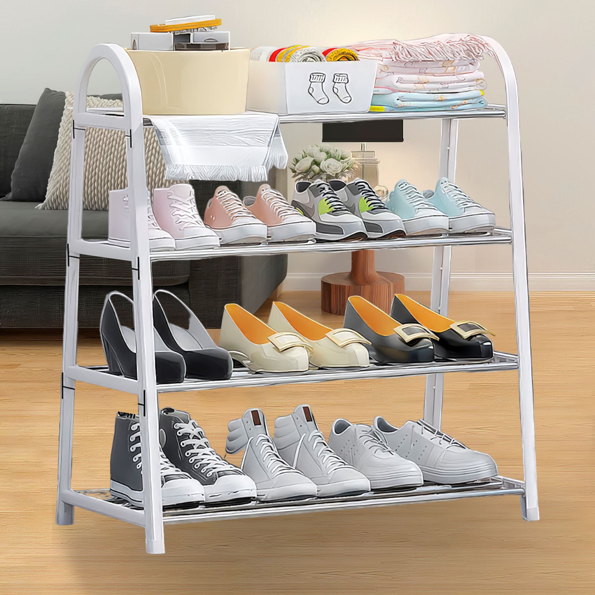 Підлогова стійка-оганайзер для взуття на 4 полиці Shoe Rack U-shaped YH8810-4 Чорний (2114)