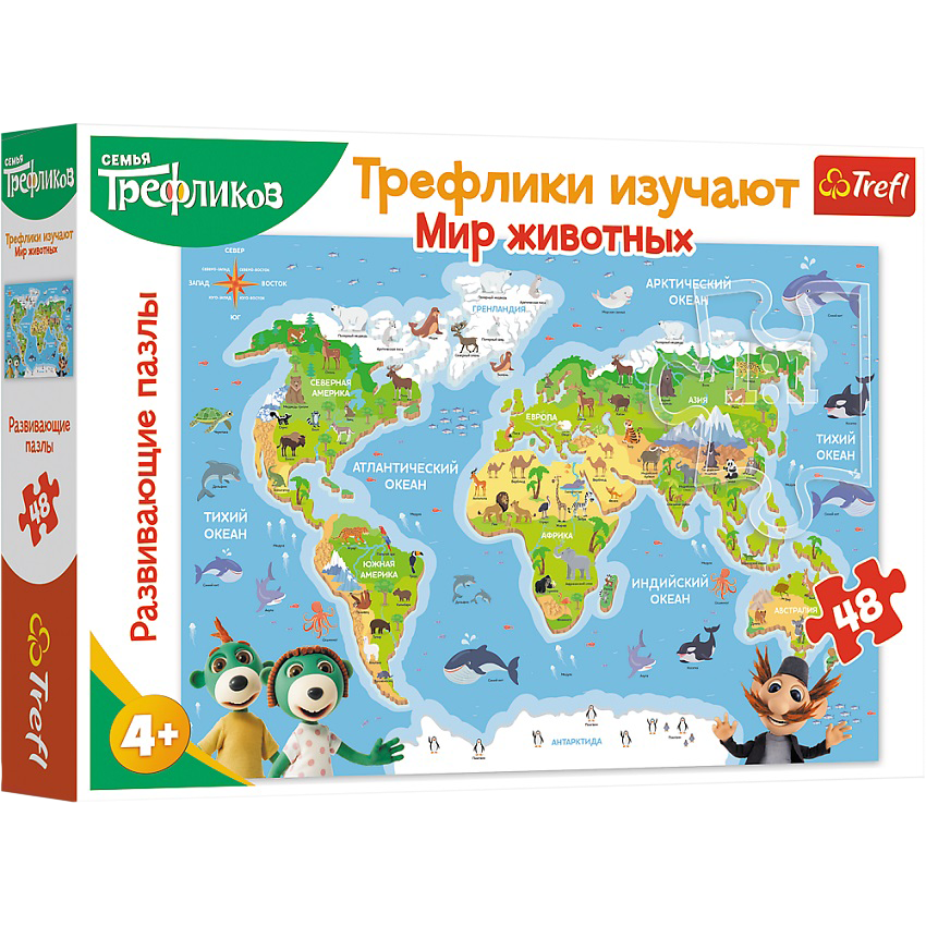 Навчальні пазли Trefl, «Трефлики вивчають Світ тварин» 15580 / Сім'я Трефликів, 48 елементів