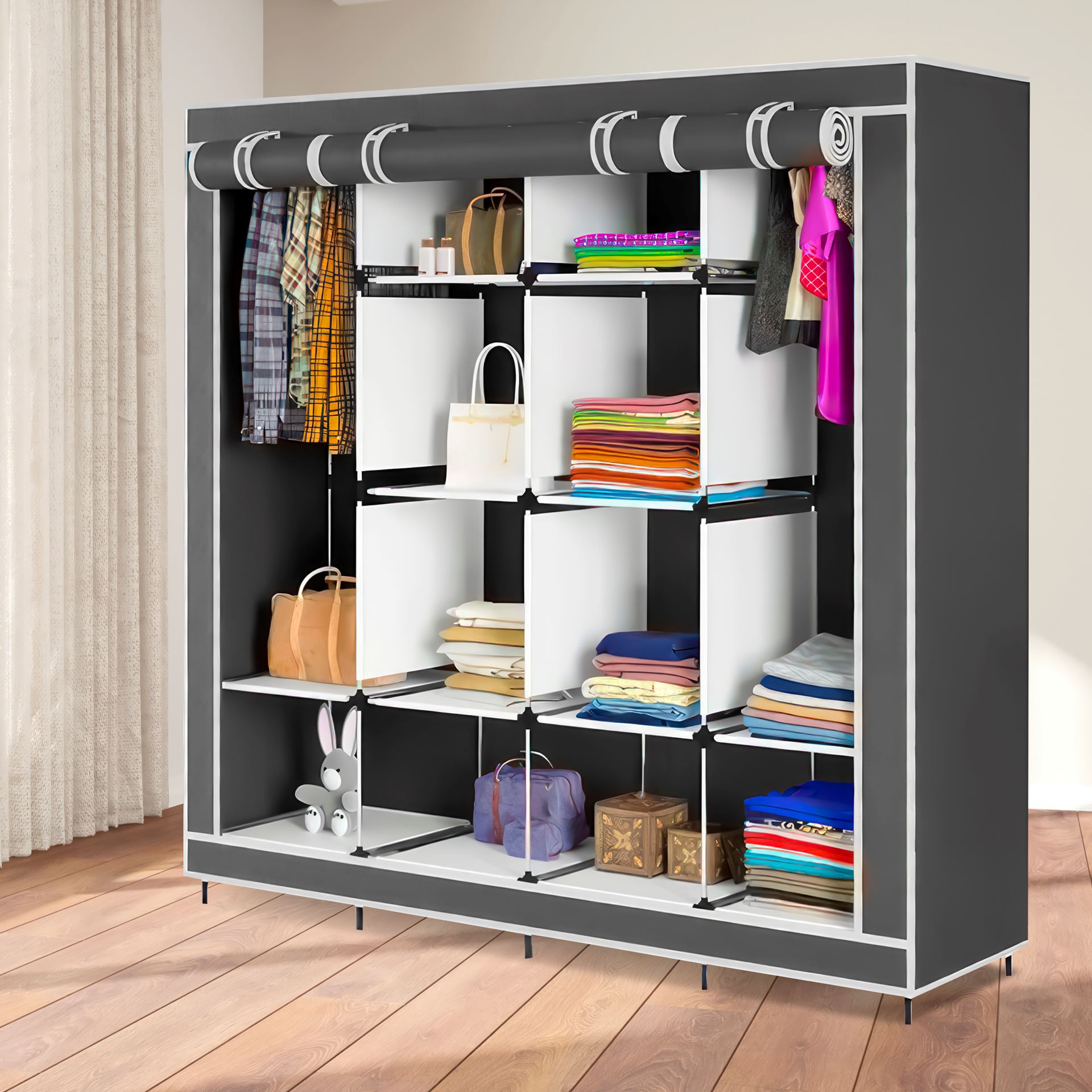 Універсальна мобільна складана каркасна шафа для одягу Storage Wardrobe 28170 на 4 секції