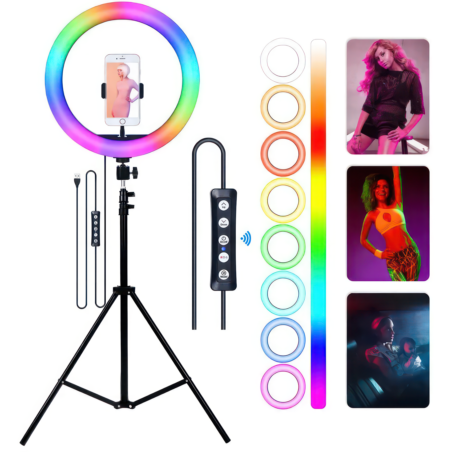 Кільцева кольорова LED SOFT RING LIGHT MJ33 RGBW селфі-лампа, підсвічування для фотографів блогерів, тіктокерів, візажистів зі штативом в комплекті